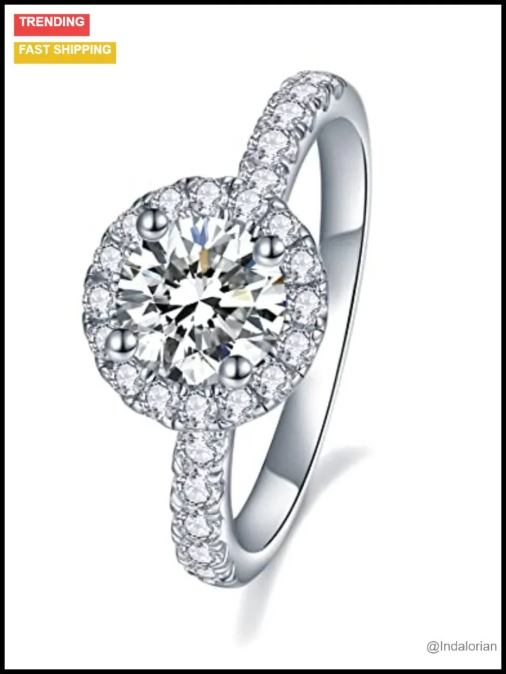 1.64ct Moissanite Halo Engagement Ring Sterling Silver 18K White Gold Plated